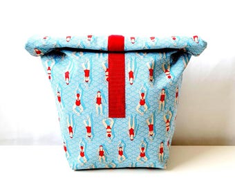 Large lunch bag with coated cotton lining. Ready to ship.