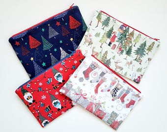 Zippered pouch with lining for Christmas. Ready to ship.
