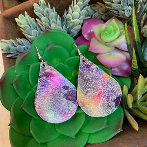 GENUINE Leather/COWHIDE Metallic Acid Wash Teardrop Earrings! *Lightweight*