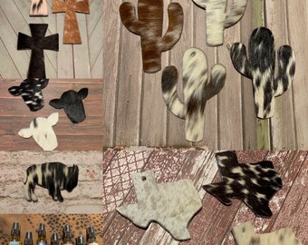 Genuine Cowhide Reusable Car Freshener with Fragrance Bottle (Texas,Cactus,Cross,Arrow,Cow,Buffalo) (Fragrance Details In Description)