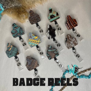 Eartag Genuine Leather and Cowhide Badge Reels Lightweight (Turquoise, Ostrich, Western, Cowhide, Crocodile) READ DESCRIPTION