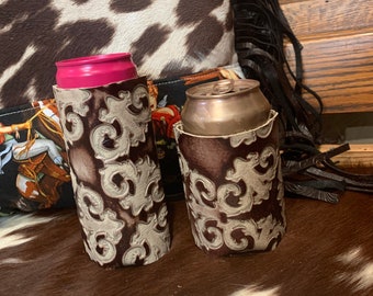 FRENCH SWIRL Leather Beverage Sleeve *Slim & Regular Sizes available* Made from GENUINE leather/cowhide!