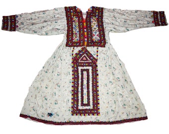 Afghani Vintage Pocket Dress Pakistan Balochi Banjara multi Embroidery Mirror Work Gypsy Balochi Tribal Hippie Bohemian Flower Print Kurta