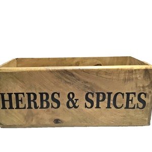 Herbs & Spices Wooden Storage Crate. Kitchen - Garden crate. Condiments storage solution. Letter Storage Crate. Windowsill box Gift