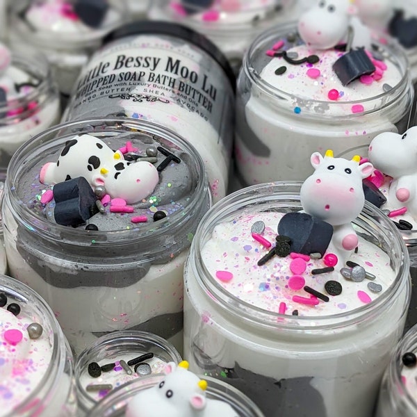 Little Bessy Moo Lu | Whipped Soap Bath Butter | Cow Charm Included | Gorgeous Clover Scent | Gift | Gift for Her | Gift for Kids