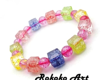 10mm/ 7 inch Tourmaline Beads Beveled Edge Faceted Cube Bracelet. Stretch Friendship Gift.
