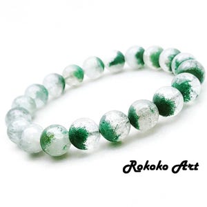 9.5 mm Natural Green Phantom Ghost Quartz Crystal Polished Round Beads Stretch Bracelet, Unisex Handmade Jewelry, Protection Friendship Gift