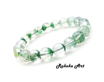 10 mm Green Phantom Quartz Crystal Bracelet: Handmade Stretch Gemstone Jewelry