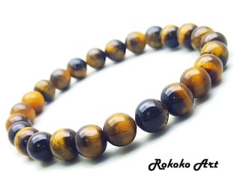 6/8/10mm Tiger Eye Beaded Bracelet: Natural Round Beads Gemstone, Stretch Unisex Handmade Jewelry