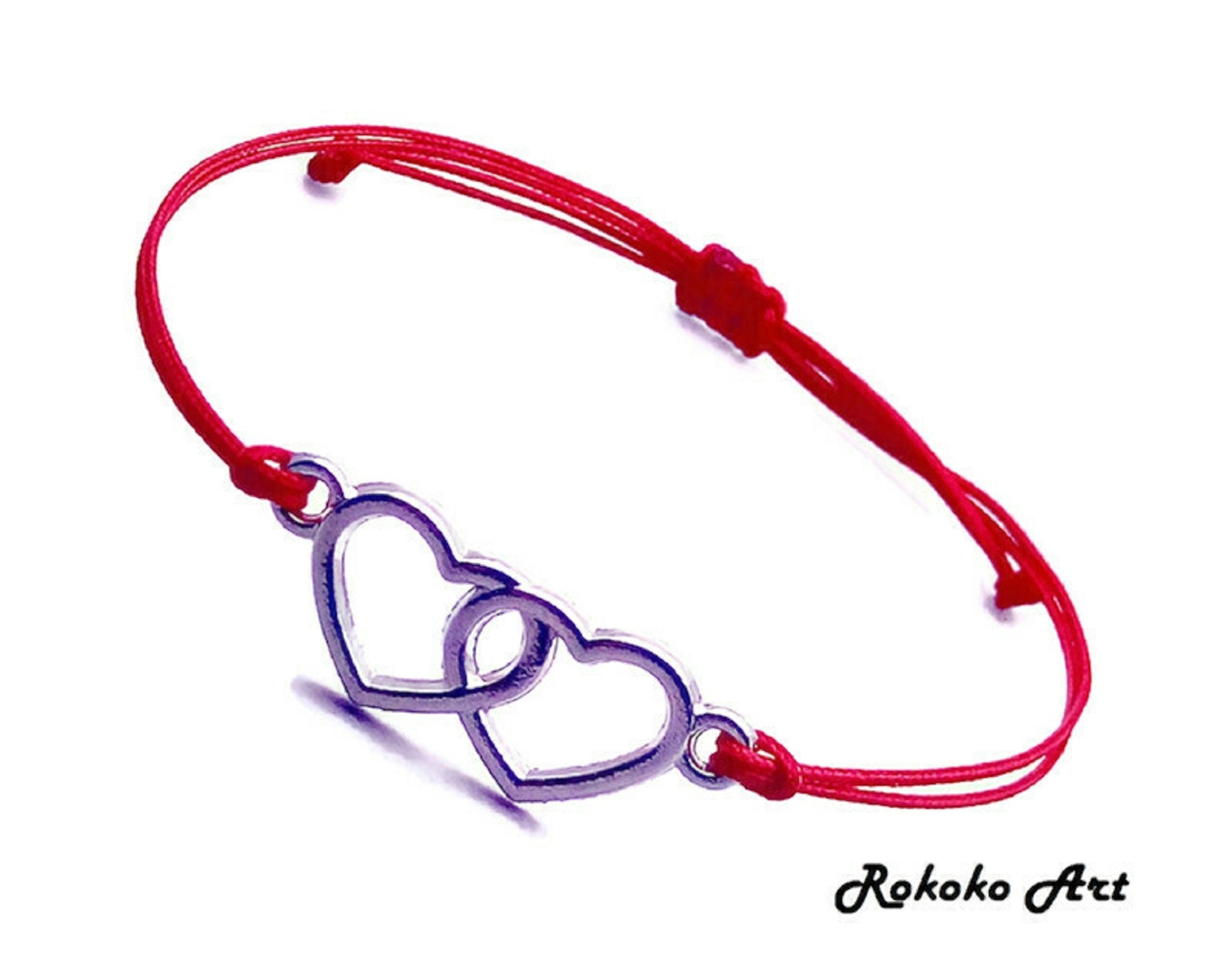 Double Heart Charm String Bracelet.red String Etsy