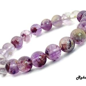 8.5 mm AAA Natural Quartz Purple Phantom Crystal Bracelet, Stretch Round Beads Bracelet, Unisex Gemstone Handmade Jewelry, Friendship Gift.