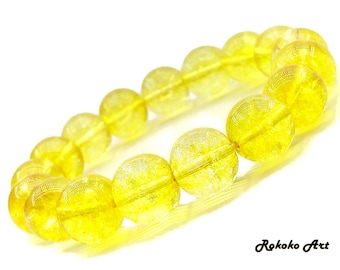 10/12/14 mm Citrine Crystal Bracelet: Natural Quartz Beaded Gemstone Stretch Jewelry
