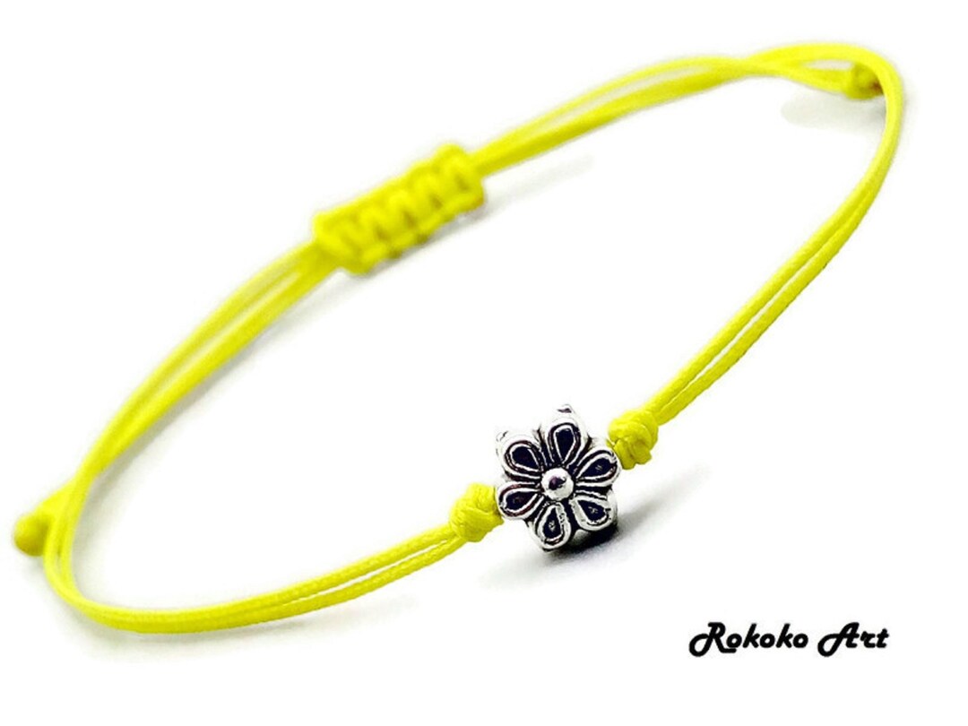 Flower Charm Bracelet.yellow String Bracelet.adjustable Knot.unisex
