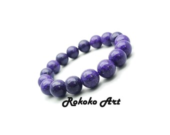 12 mm Natural Purple Charoite Bracelet: AAA Grade Unisex Gemstone Round Bead Jewelry