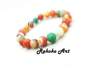 10 mm Gobi Eye Agate Bracelet: Mongolian Gemstone, Unisex Beaded Stretch Jewelry