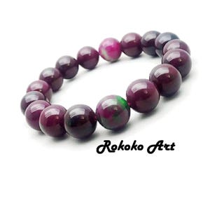 Bracciale in zoisite rubino da 12 mm: bracciale elastico fatto a mano con pietre preziose verdi e rosse