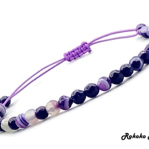 4 mm Purple Agate Bracelet.Natural Gemstone Bracelet.Beaded Bracelet.Purple Faceted Agate Bracelet.Bracelet.String Bracelet.Unisex Bracelet.
