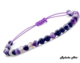 Bracelet en agate violette de 4 mm. Bracelet en pierres précieuses naturelles. Bracelet perlé. Bracelet en agate à facettes violettes.