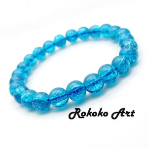 Bracelet quartz de l&#39;Himalaya bleu AAA 8 mm : perles rondes naturelles, pierres précieuses, bijoux unisexes extensibles faits main