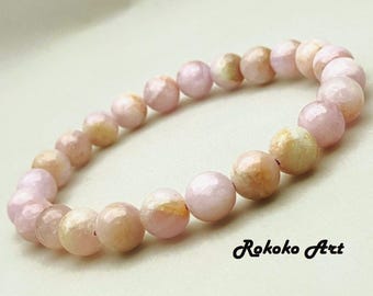 7mm AAA Purple Kunzite Bracelet: Natural Beaded Gemstone Stretch Unisex Handmade Jewelry, Friendship Gift