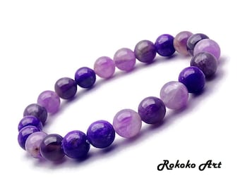 8mm AAA Purple Charoite Bracelet: Natural Gemstone Round Beads Stretch Handmade Unisex Jewelry