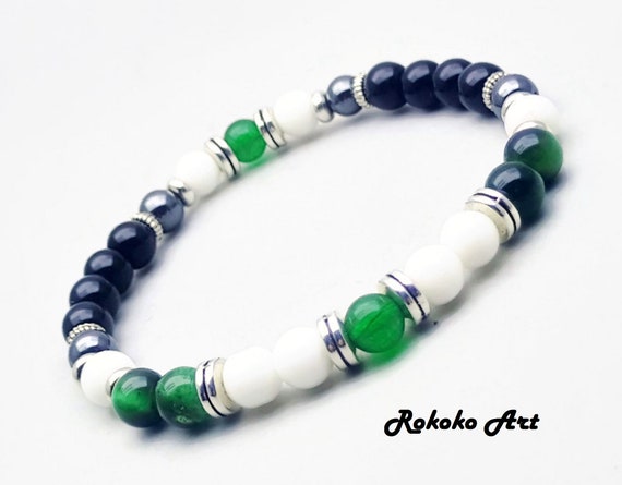 6mm Emerald, Jade, Agate, Hematite Healing Bracelet: Gemstone Handmade Unisex Protection Beads Jewelry