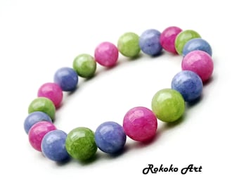 10mm Multicolor Tourmaline Bracelet: Natural Round Beads Gemstone Stretch Handmade Unisex Jewelry