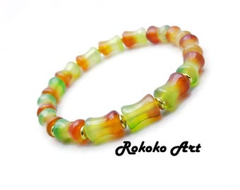 Bracciale con perline di agata naturale colorata da 8 x 11 mm/8 pollici: gioielli unisex elasticizzati fatti a mano con pietre preziose