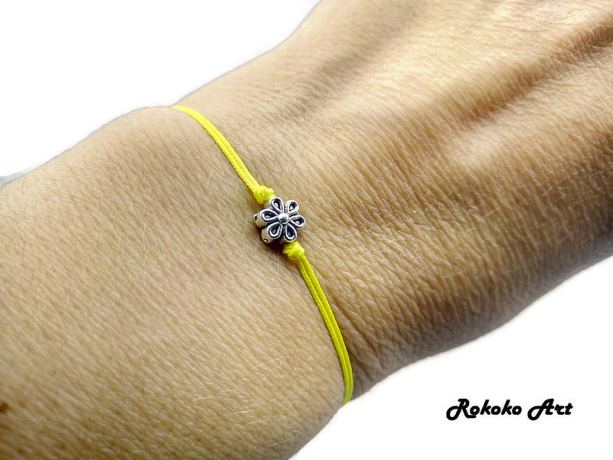 Flower Charm Bracelet.Yellow String Bracelet.Adjustable Etsy