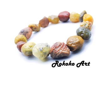 15-20 mm/8 inch Gobi Agate Bracelet: Natural Rare Mongolia Gemstone Beads, Unisex Stretch Jewelry
