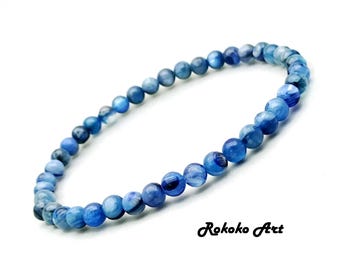 5mm Blue Kyanite Bracelet: Natural Gemstone Round Beads Stretch Bracelet, Handmade Unisex Jewelry