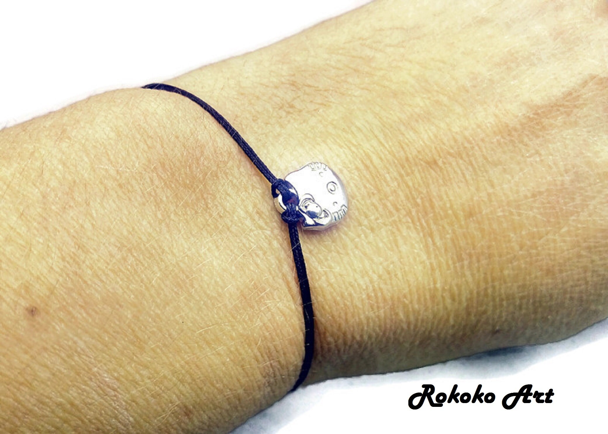 Cat Charm Bracelet.Black String Bracelet.Adjustable Etsy