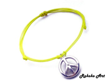 Peace Charm Bracelet.Yellow String Bracelet.Adjustable Knot.Unisex Bracelet.Handmade Jewelry.Wish Bracelet.Friendship Gift.Bracelet.