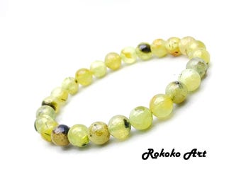 8mm AAA Green Prehnite Bracelet: Natural Round Beads Gemstone Stretch Handmade Unisex Jewelry