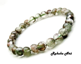 7/9 mm AAA Green Phantom Quartz Bracelet: Natural Round Beads, Unisex Jewelry