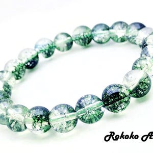 8 mm Green Phantom Ghost Bracelet, Crackle Crystal Round Beads Stretch Bracelet, Handmade Unisex Jewelry, Gift For Her/Him, Friendship Gift.