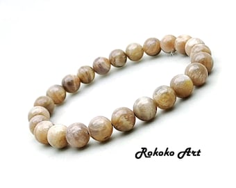 8mm Black Moonstone Sunstone Bracelet: Unisex Handmade Natural Crystal Round Beads Stretch Jewelry