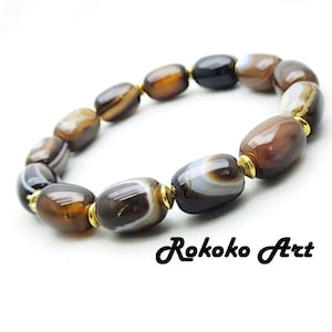 Gobi Agate Bracelet: Banded Gemstone Barrel Beads, Handmade Unisex Jewelry