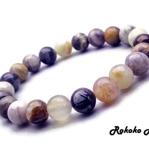 8/10mm Bamboo Leaf Agate Bracelet, Natural Gemstone Round Beads Stretch Handmade Unisex Jewelry