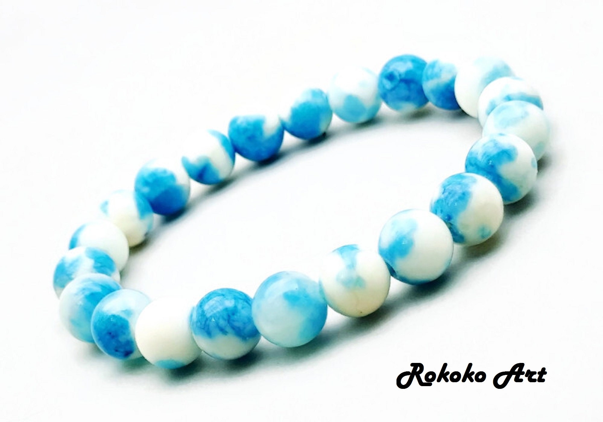 8 Mm Persian White Blue Jade Bracelet.narural Gemstone Beads - Etsy