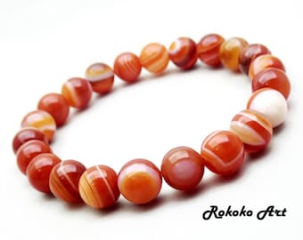 4/6/8/10/12 mm AAAA Quality Red Sardonyx Agate Bracelet.Stretch Bracelet.Handmade Unisex Jewelry.Natural Gemstone Bracelet.Friendship Gift.