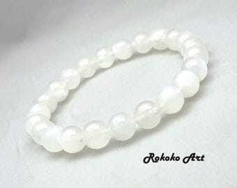 8mm AAAA Burma Moonstone Bracelet: Rainbow Blue Light Beaded Gemstone, Handmade Unisex Stretch Jewelry