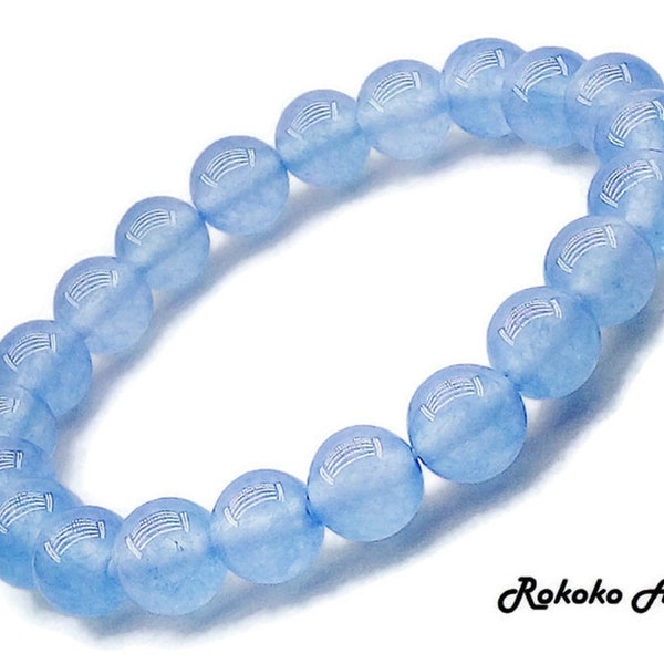 Bracelet aigue-marine brésilienne bleue naturelle de qualité AAA de 8 mm. Bracelet élastique. Bracelet en pierres précieuses aigue-marine bleue. Bijoux. Bracelet unisexe.