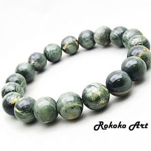 10.5mm AAA Green Seraphinite Bead Bracelet: Handmade Unisex Stretch Natural Crystal Jewelry, Friendship Gift
