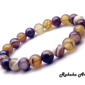 8/10mm Grey Agate Beads Bracelet: Natural Gemstone Unisex Handmade Stretch Jewelry, Friendship Gift
