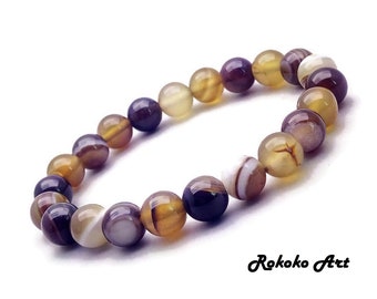 8/10mm Grey Agate Beads Bracelet: Natural Gemstone Unisex Handmade Stretch Jewelry, Friendship Gift