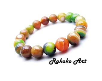 10mm/7 inch Gobi Eye Agate Bracelet: Natural Mongolian Round Beads Gemstone, Unisex Stretch Jewelry