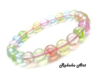 8mm AAA Morganite Gemstone Bracelet: Colorful Natural Crystal Round Beads, Handmade Unisex Stretch Jewelry