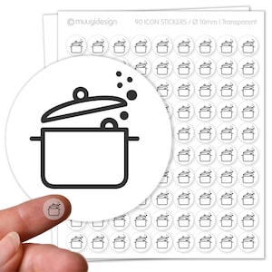 90 Aufkleber Kochen Kochtopf Eintopf - transparent, Ø 10mm