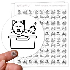Aufkleber Katzenklo, Katze als Haustier, Reinigung - transparent 90 Stück, Ø 10mm